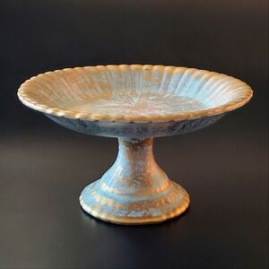 1950's Stangl Antique Gold Light Turquoise Green 6 1/2" Compote Diameter